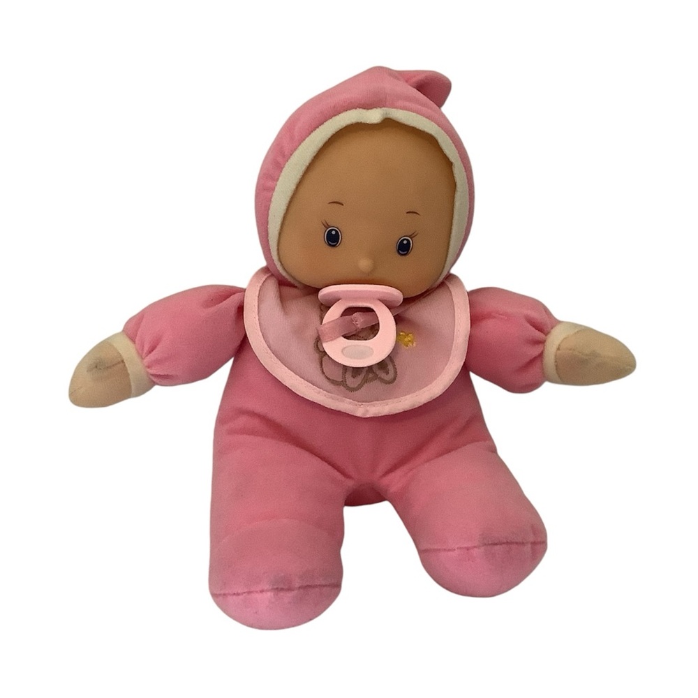 HK City Toys Doll Pink Plush Teddy Bear Flower Bib Open Mouth Pacifier
